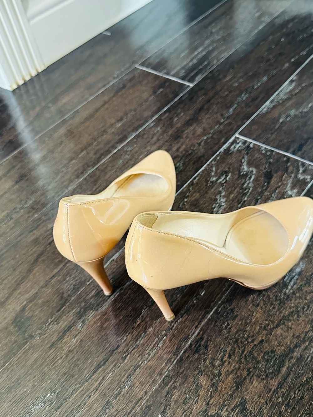 Prada Beige Patent Leather Pointed-Toe Heels